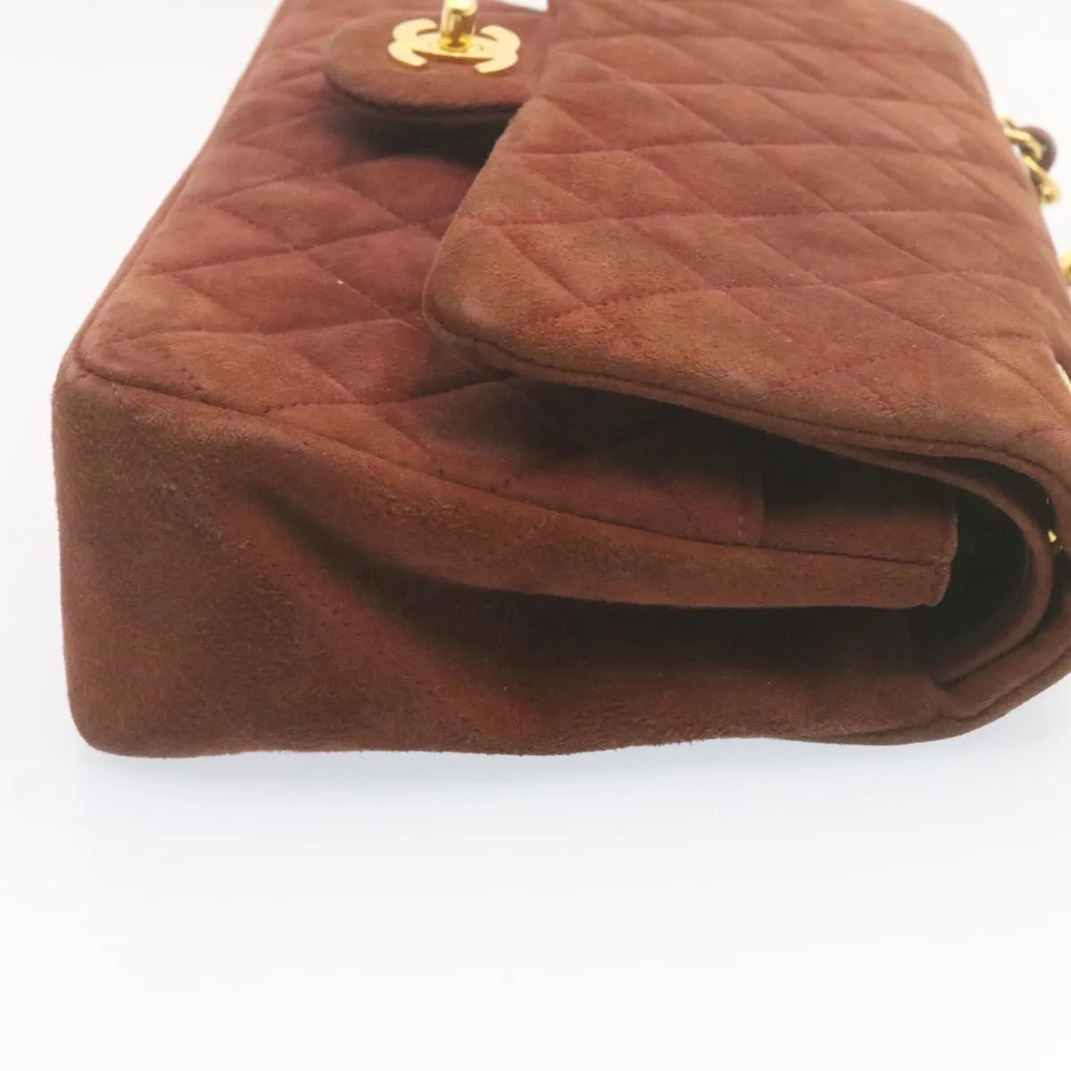 CHANEL Matelasse 25 Double Flap Chain Suede Shoulder Bag Brown CC Auth 22346A