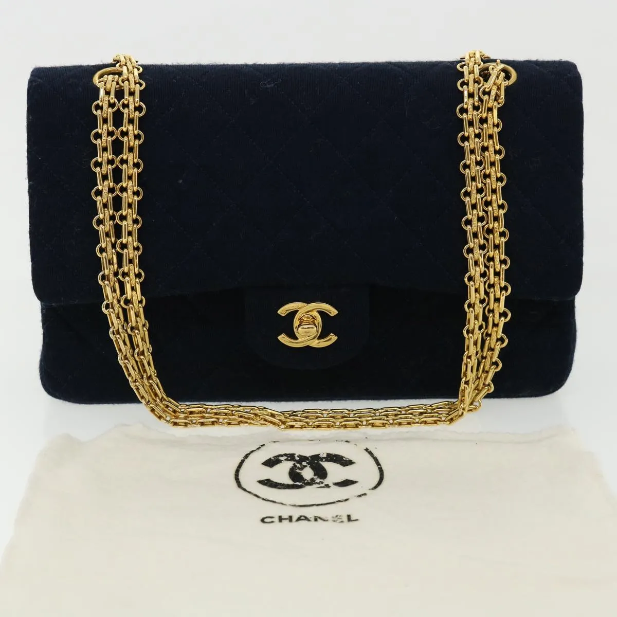 CHANEL Matelasse 25 Shoulder Bag cotton Black CC Auth 33162