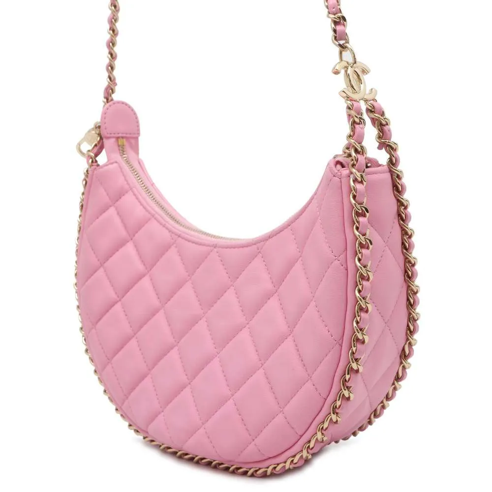CHANEL Matelasse Small Hobo Shoulder Bag Pink AS3917 Lambskin