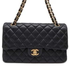 CHANEL Matelasse W Flap ChainShoulder Bag Black A01112 Lambskin Size 25