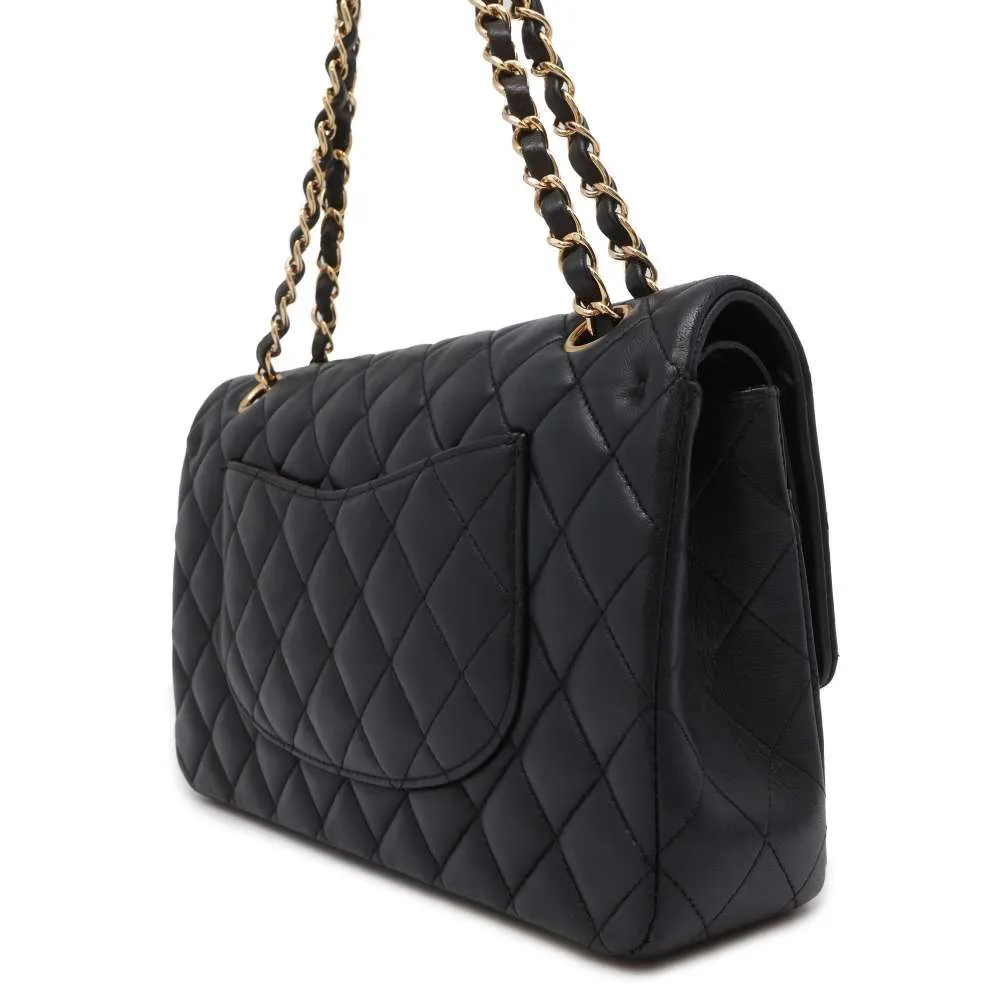 CHANEL Matelasse W Flap ChainShoulder Bag Black A01112 Lambskin Size 25