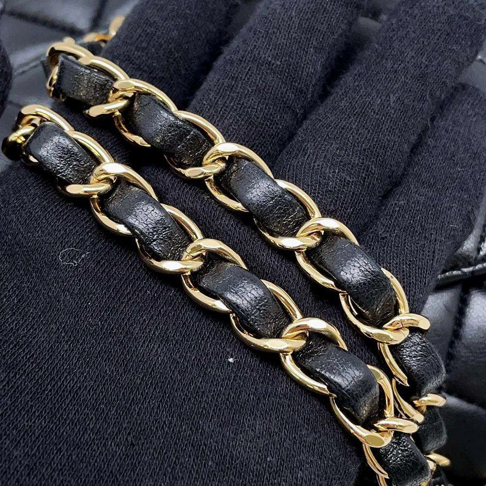 CHANEL Matelasse W Flap ChainShoulder Bag Black A01112 Lambskin Size 25