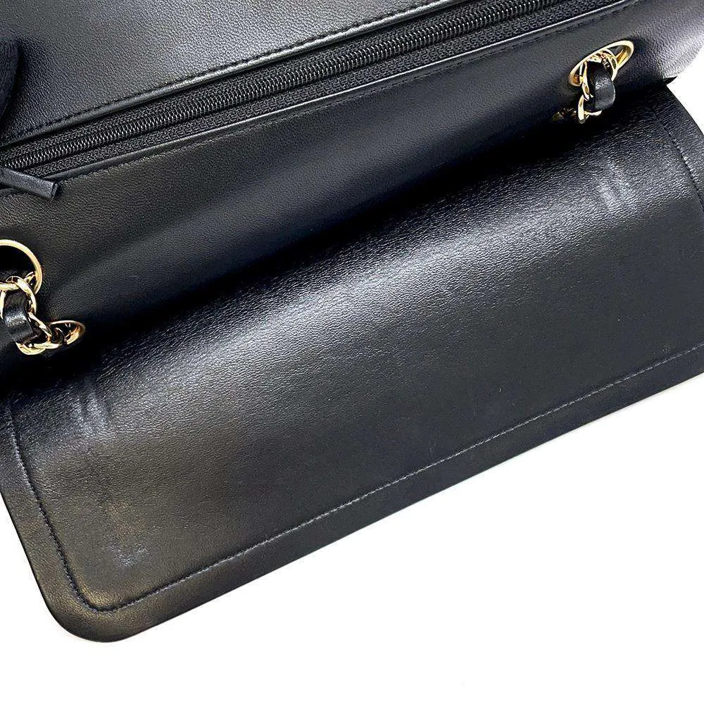 CHANEL Matelasse W Flap ChainShoulder Bag Black A01112 Lambskin Size 25