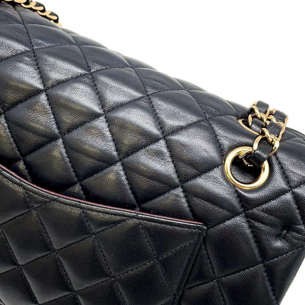 CHANEL Matelasse W Flap ChainShoulder Bag Black A01112 Lambskin Size 25
