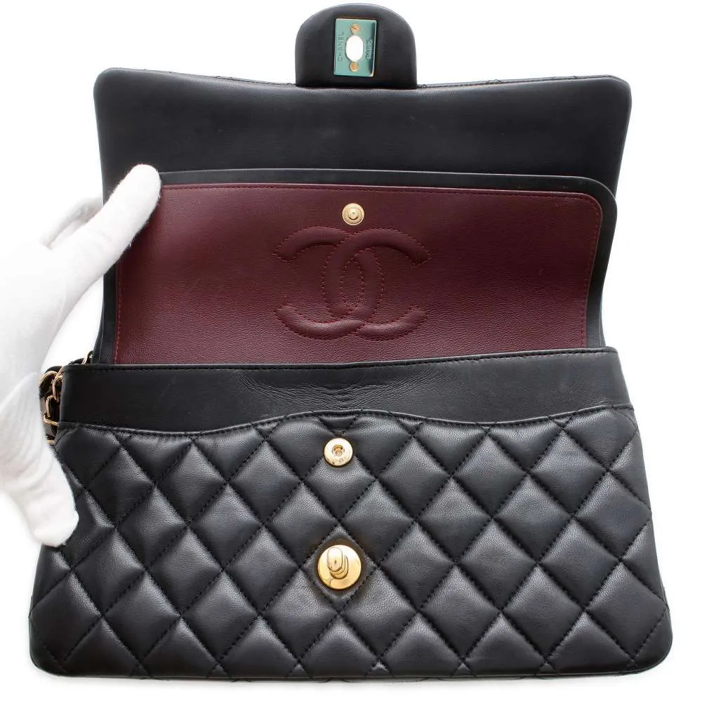 CHANEL Matelasse W Flap ChainShoulder Bag Black A01112 Lambskin Size 25