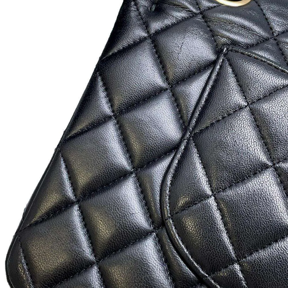 CHANEL Matelasse W Flap ChainShoulder Bag Black A01112 Lambskin Size 25