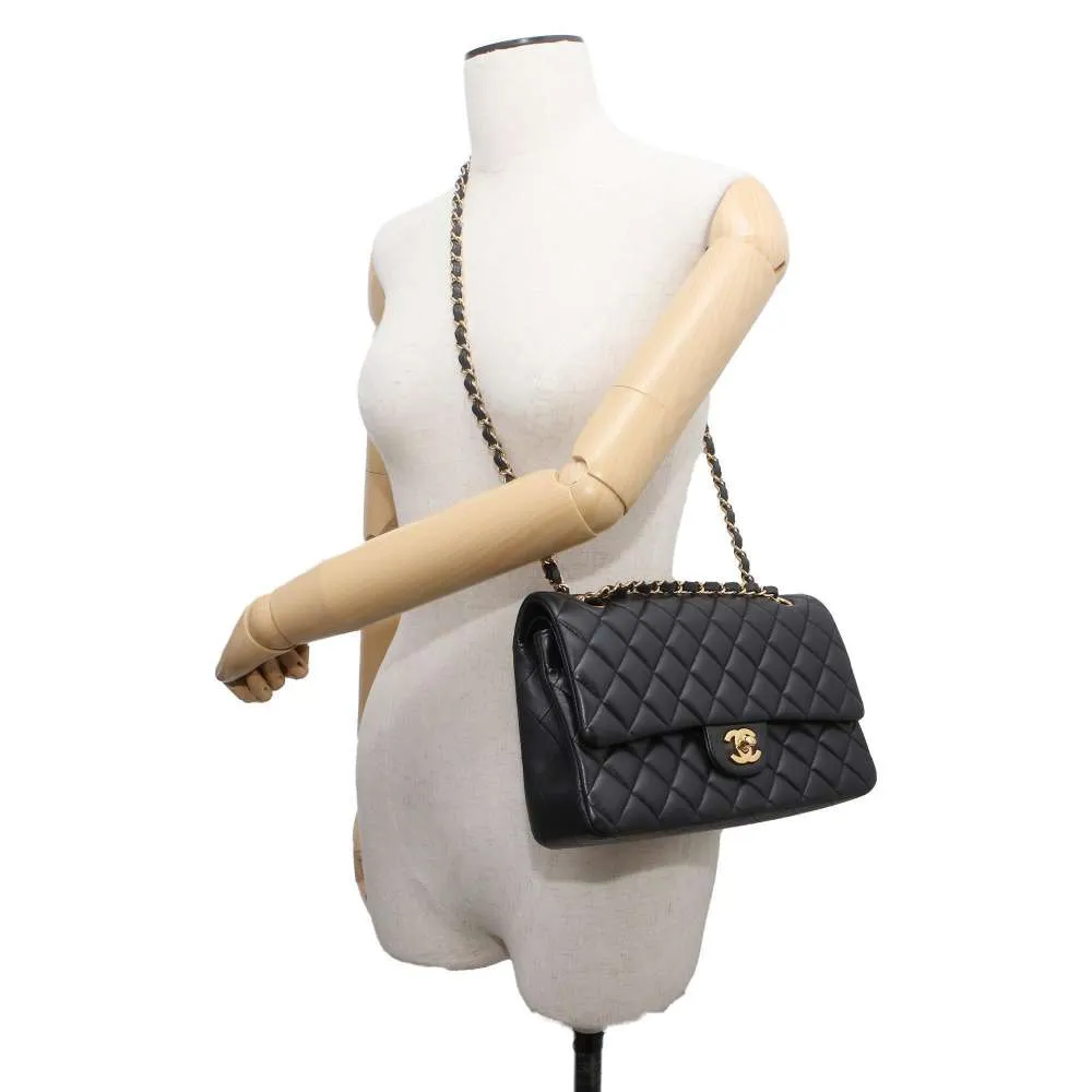 CHANEL Matelasse W Flap ChainShoulder Bag Black A01112 Lambskin Size 25