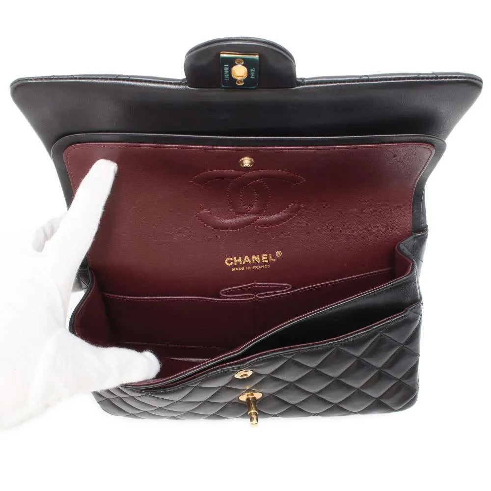 CHANEL Matelasse W Flap ChainShoulder Bag Black A01112 Lambskin Size 25