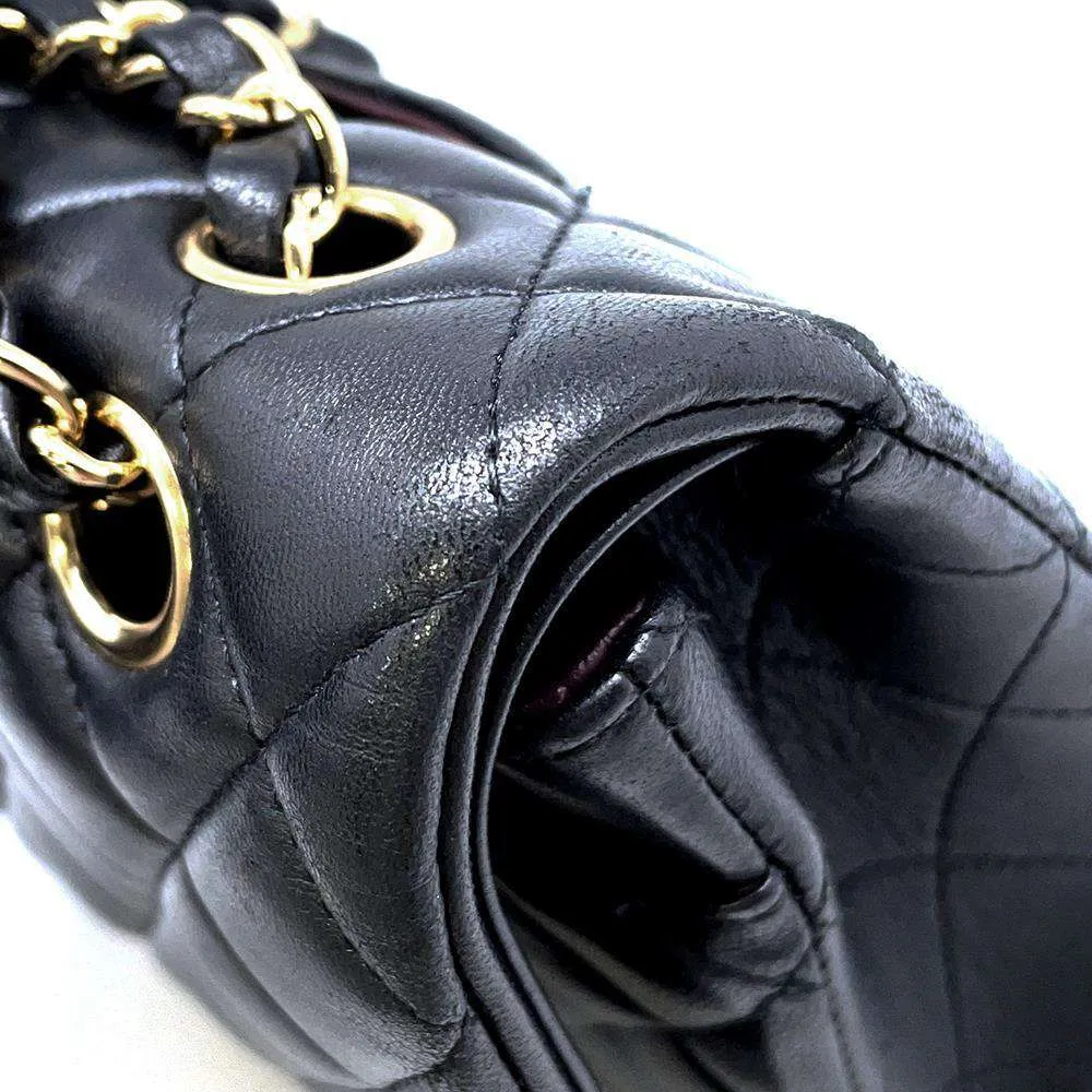 CHANEL Matelasse W Flap ChainShoulder Bag Black A01112 Lambskin Size 25