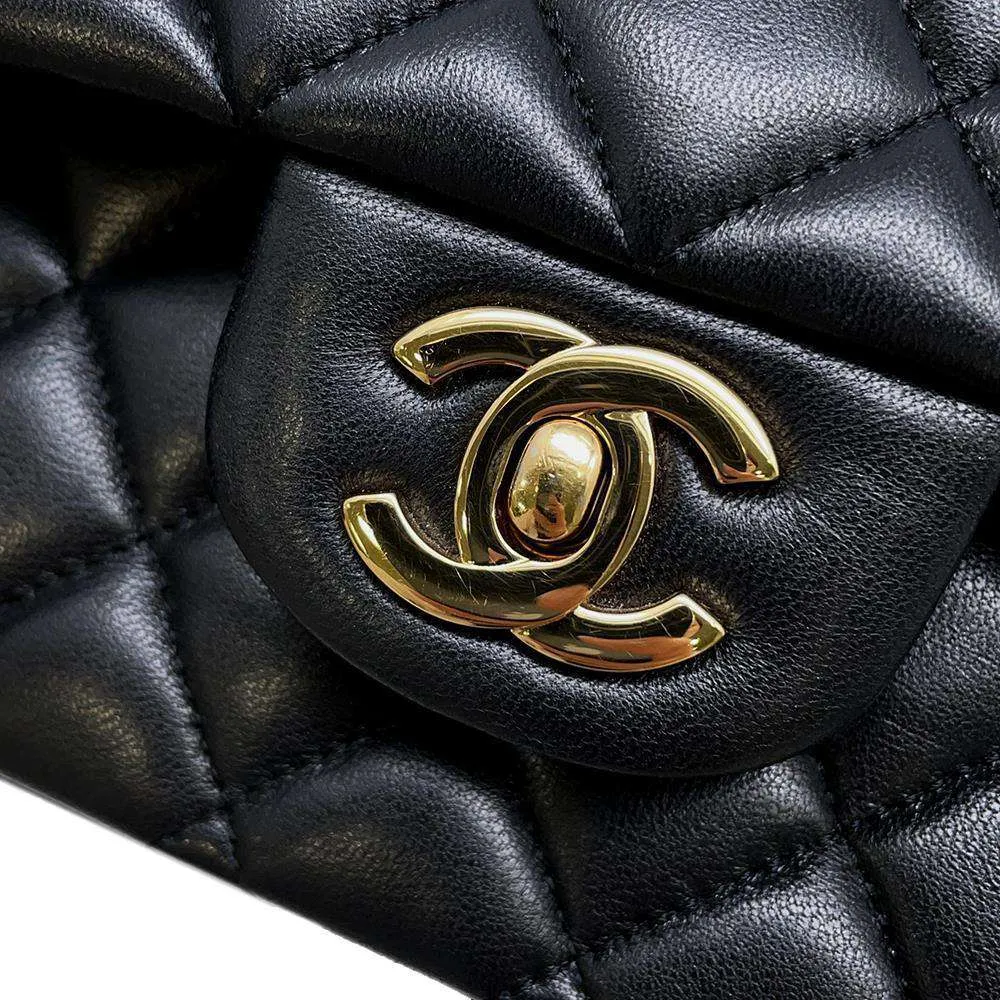 CHANEL Matelasse W Flap ChainShoulder Bag Black A01112 Lambskin Size 25