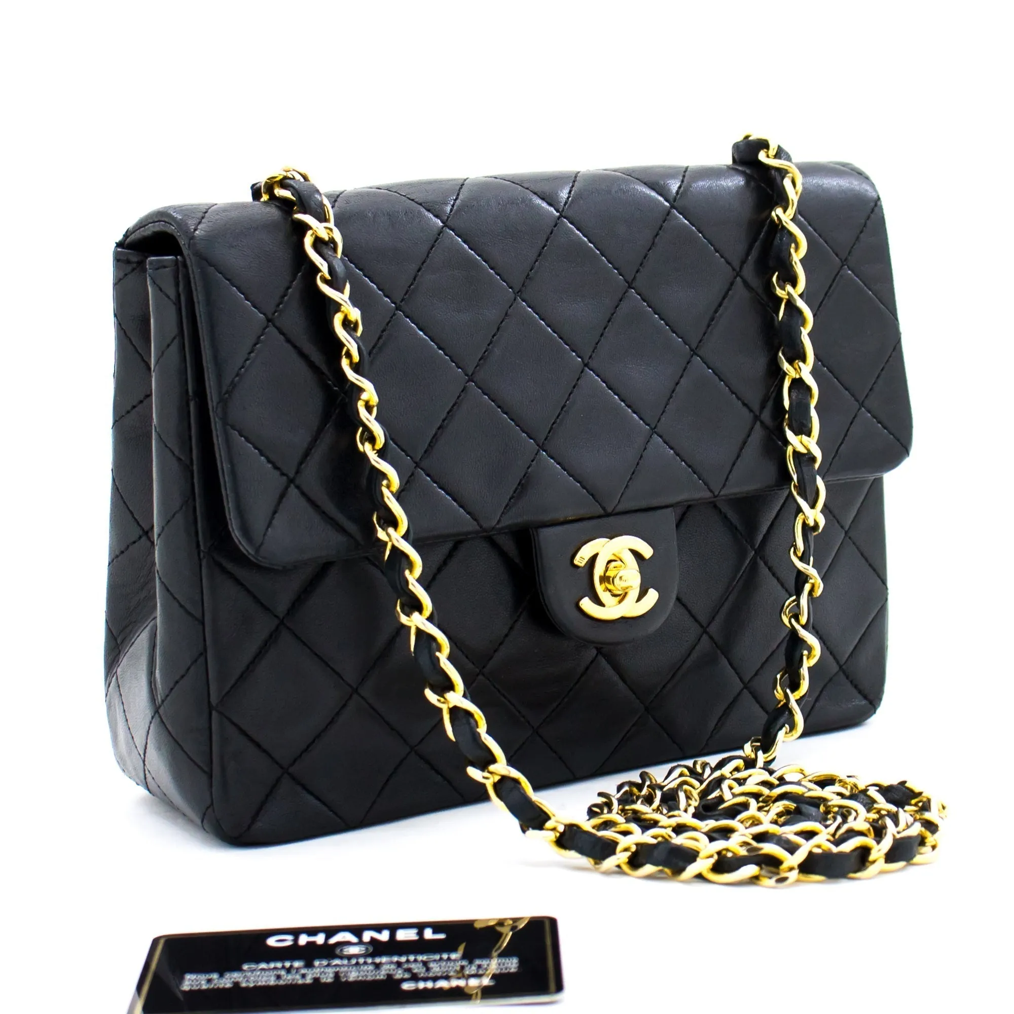 CHANEL Mini Square Small Chain Shoulder Bag Crossbody Black Quilt g90