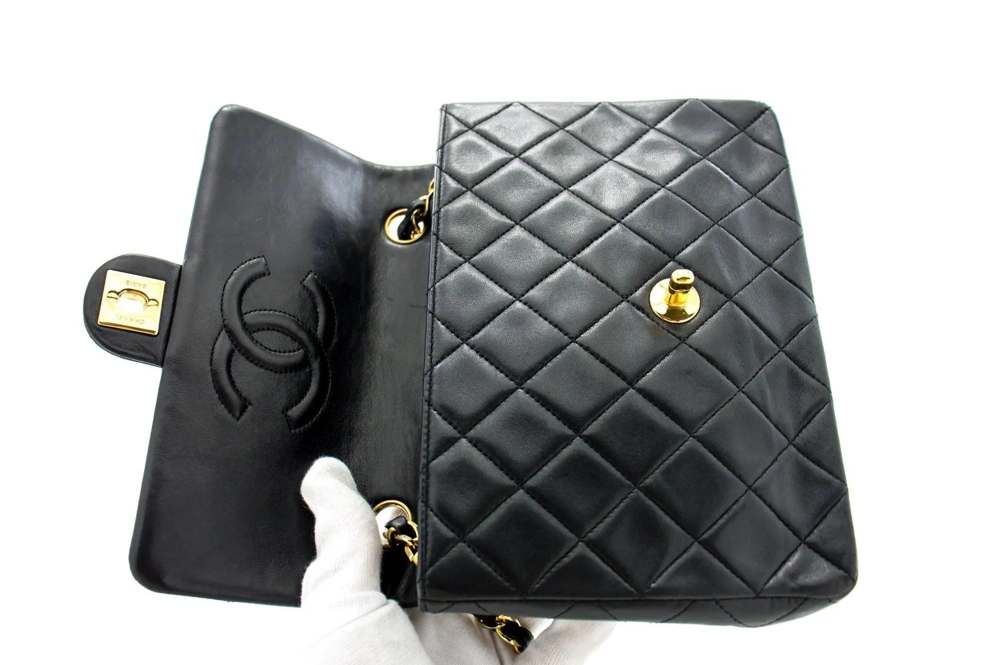 CHANEL Mini Square Small Chain Shoulder Bag Crossbody Black Quilt g90
