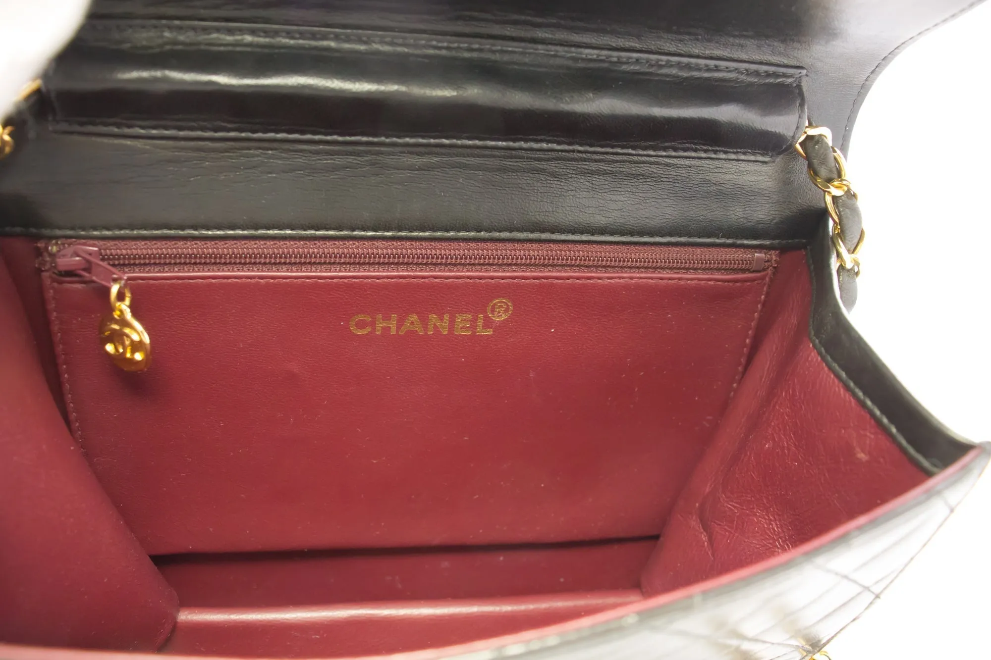 CHANEL Small Chain Shoulder Bag Clutch Black Quilted Flap Lambskin d22