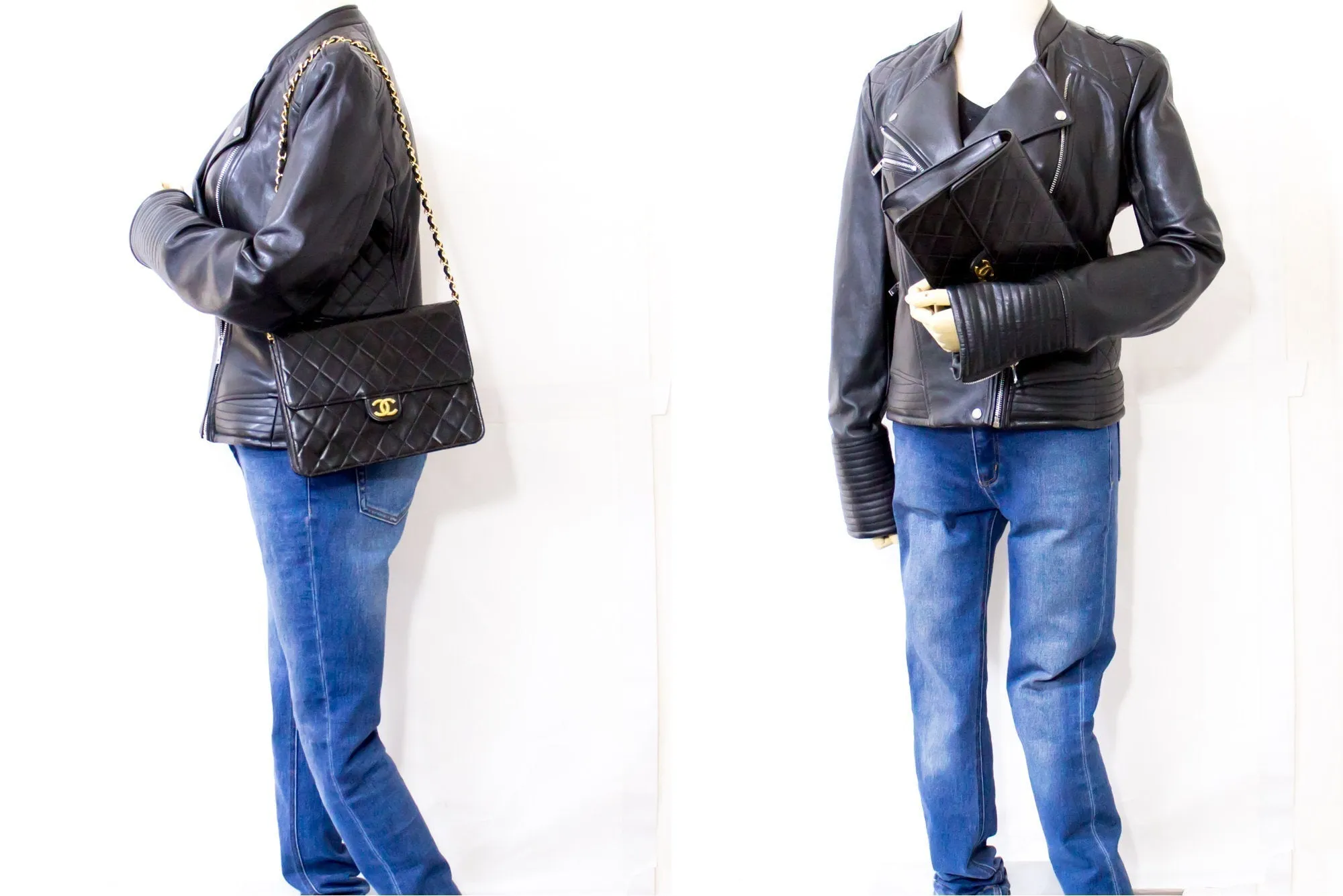 CHANEL Small Chain Shoulder Bag Clutch Black Quilted Flap Lambskin d22