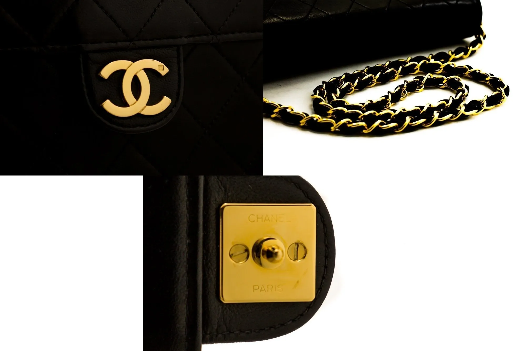 CHANEL Small Chain Shoulder Bag Clutch Black Quilted Flap Lambskin d22