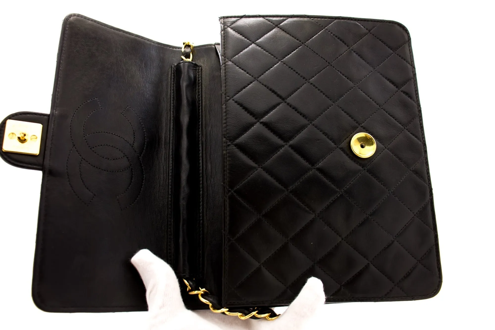 CHANEL Small Chain Shoulder Bag Clutch Black Quilted Flap Lambskin d22