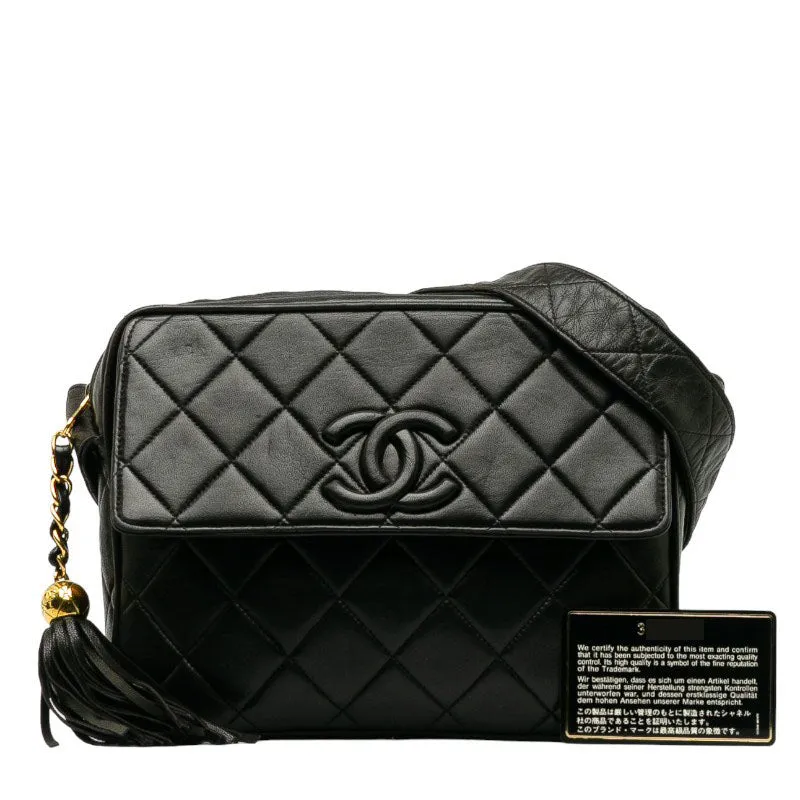 CHANEL Vintage Tassel Flap Shoulder Bag in Lambskin Black