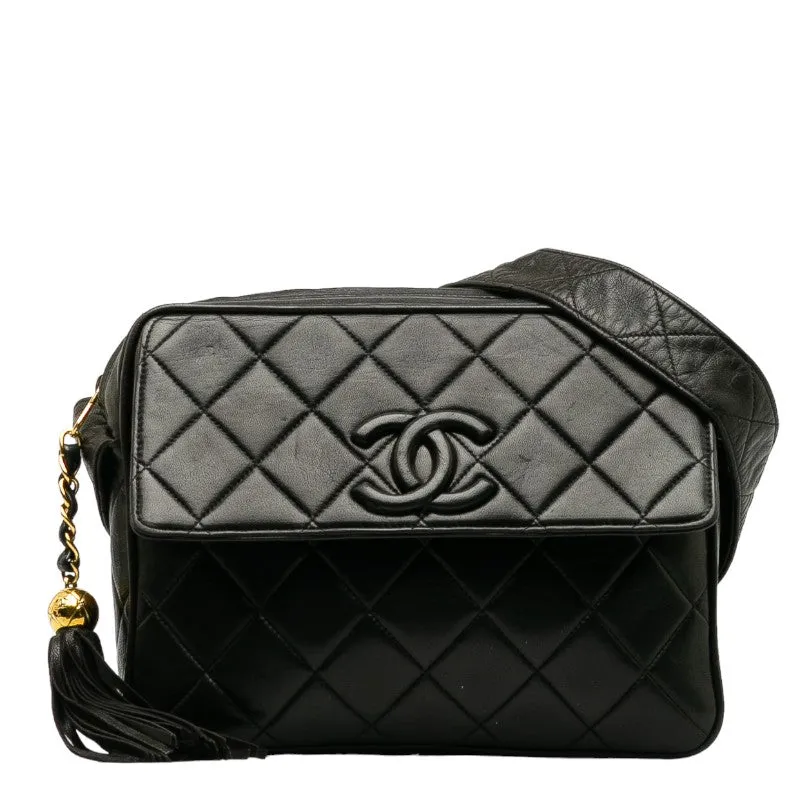 CHANEL Vintage Tassel Flap Shoulder Bag in Lambskin Black