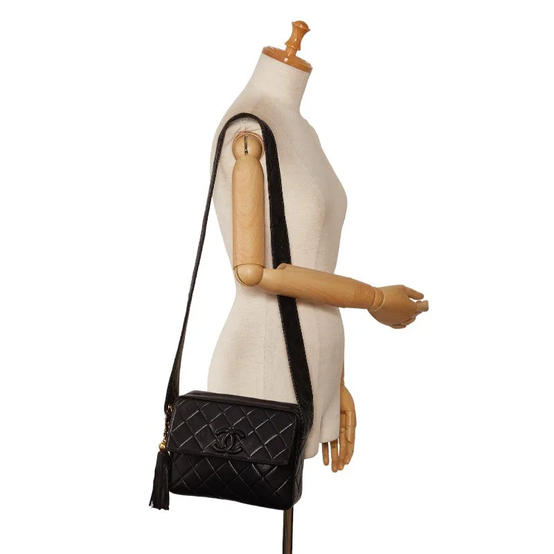 CHANEL Vintage Tassel Flap Shoulder Bag in Lambskin Black