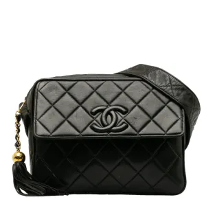 CHANEL Vintage Tassel Flap Shoulder Bag in Lambskin Black