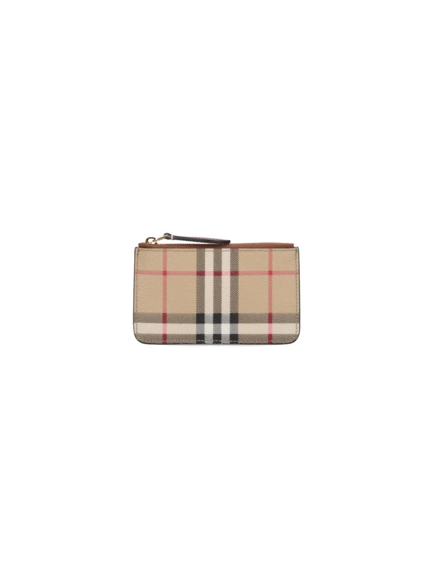Check" Zip Coin Purse - Beige