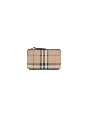 Check" Zip Coin Purse - Beige