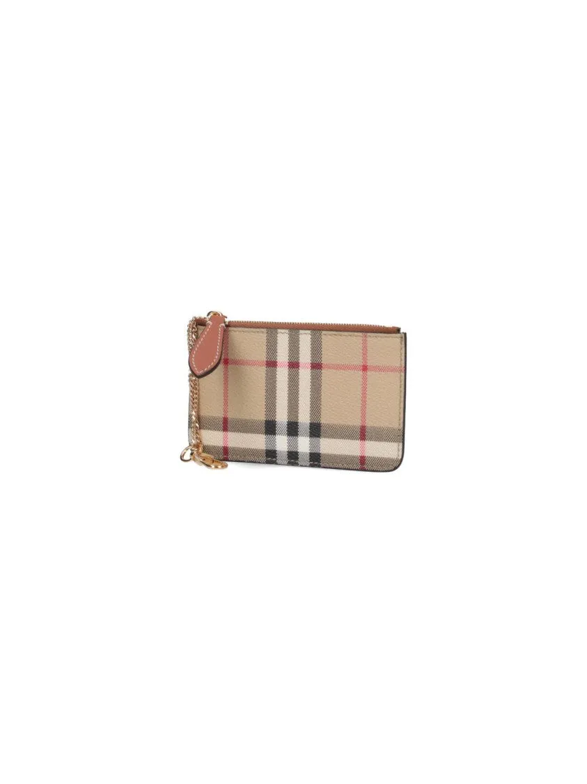 Check" Zip Coin Purse - Beige