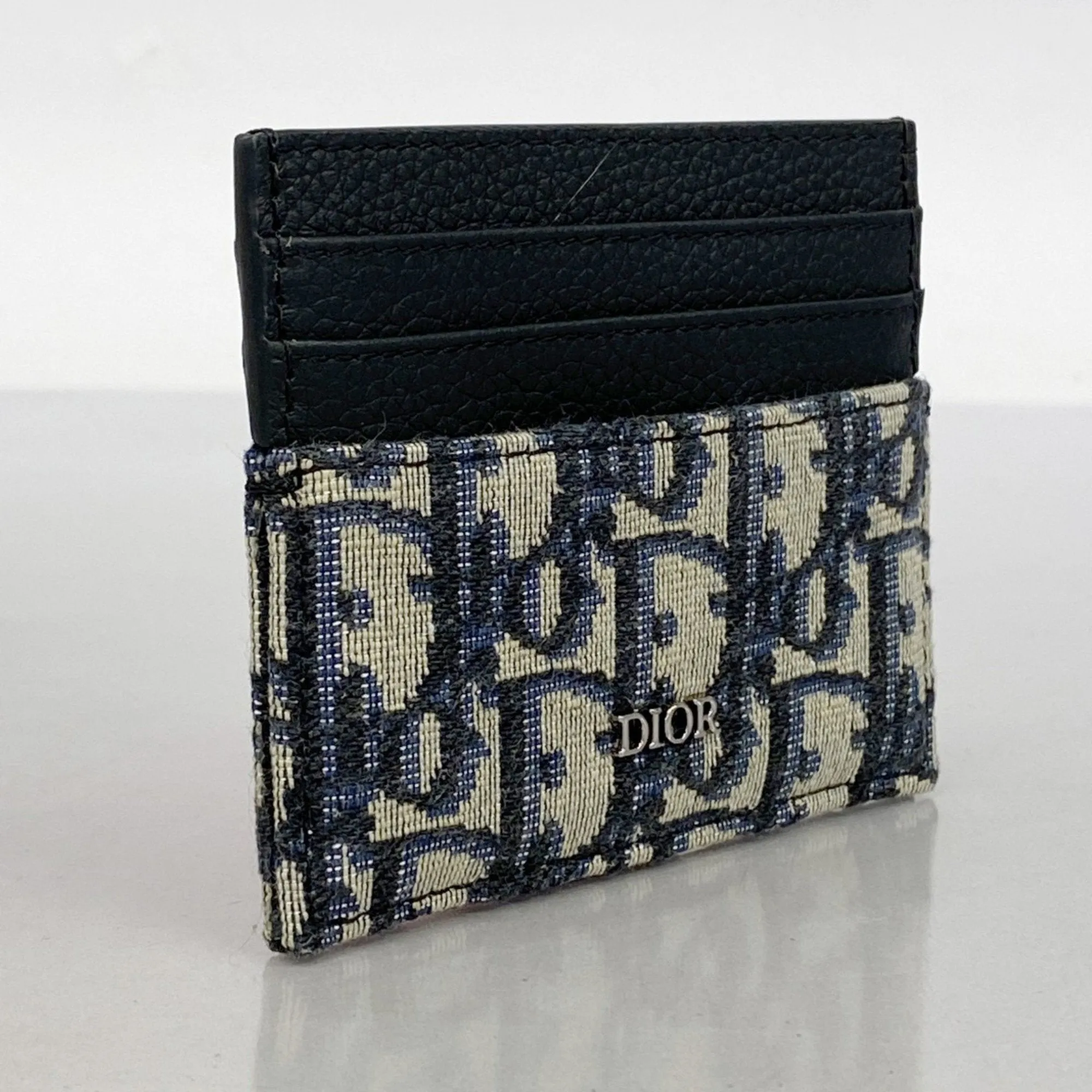 Christian Dior Navy Canvas Leather Card Case (Pre-Owned)