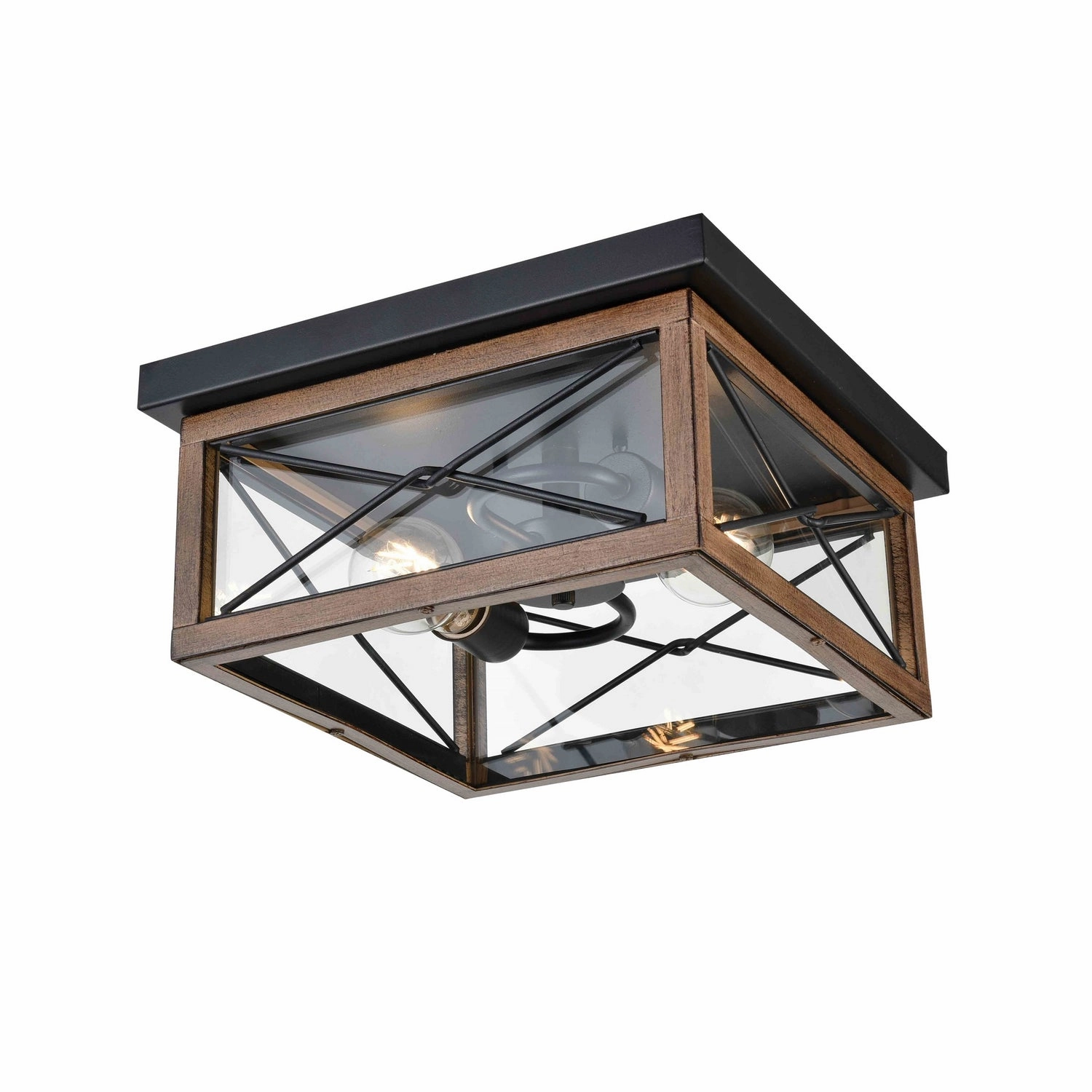 County Fair Outdoor Two Light Outdoor Flush Mount Black/Ironwood On Metal Outdoor Ceiling Mount Lighting hot sale
