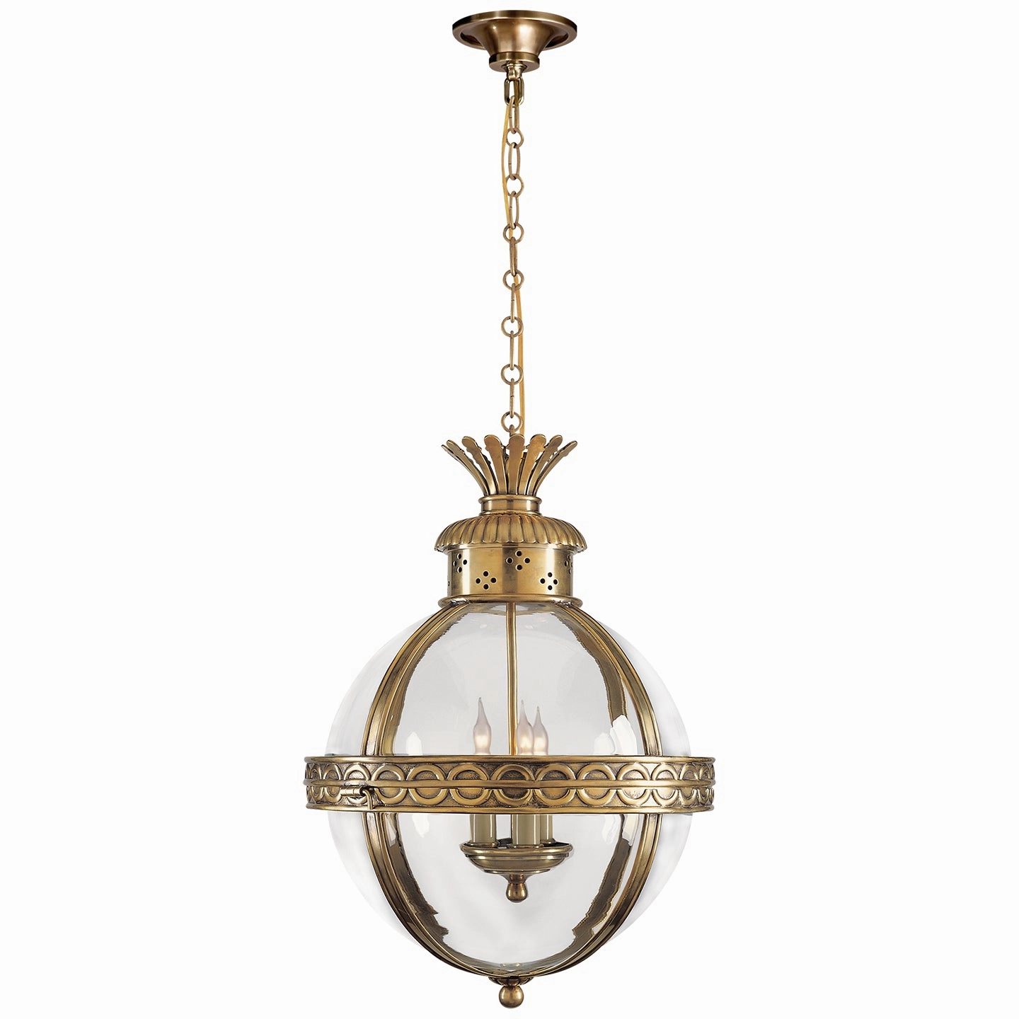 Crown Top Globe Three Light Lantern Antique-Burnished Brass Ceiling Lights Lighting outlet store