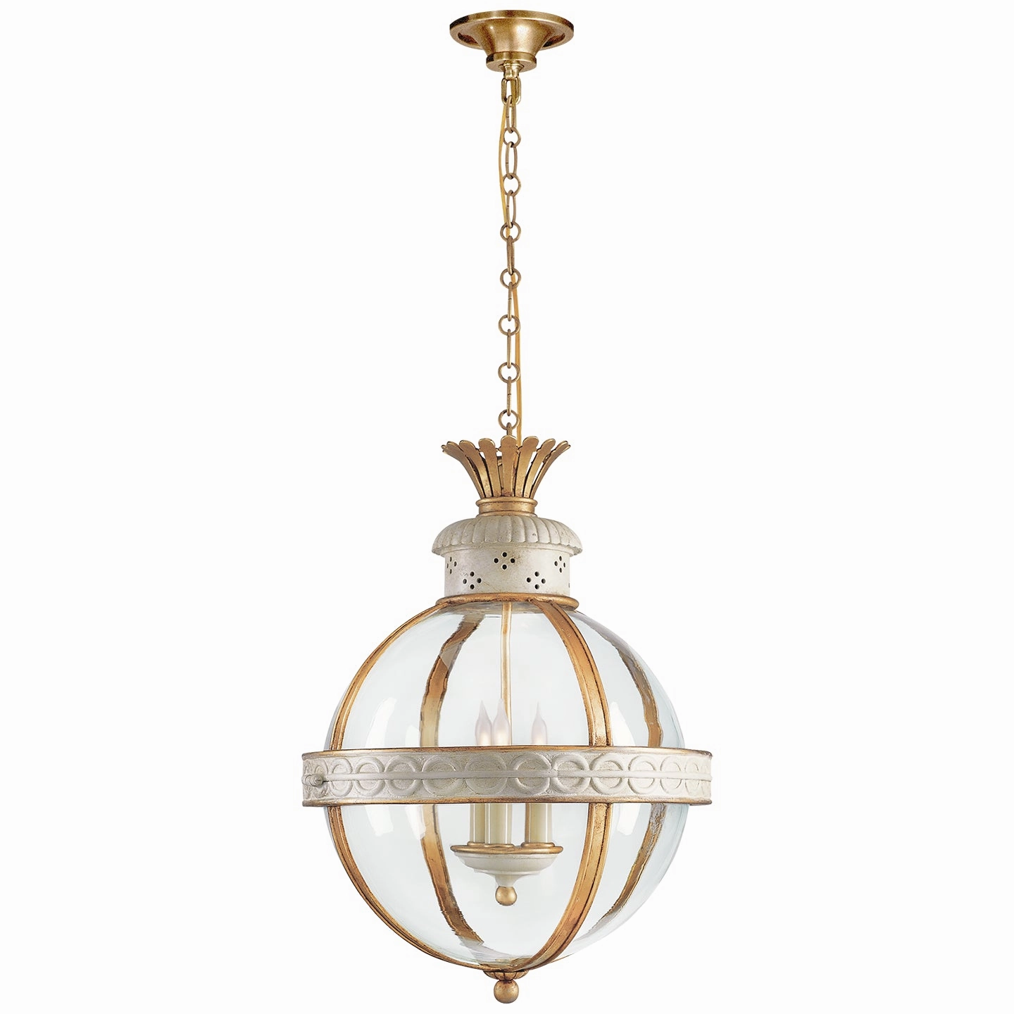 Crown Top Globe Three Light Lantern Antique White Ceiling Lights Lighting outlet store