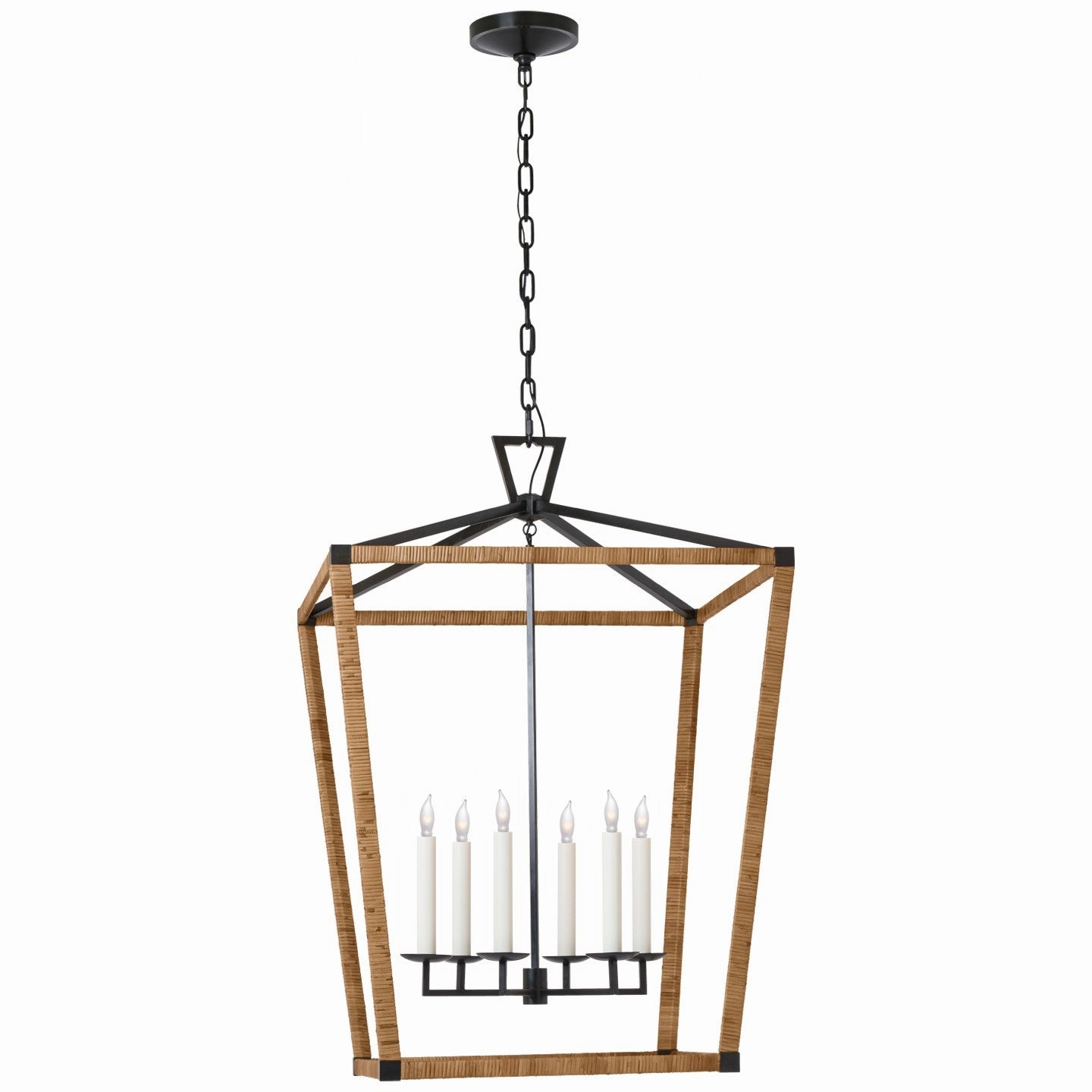 Darlana Wrapped LED Lantern Aged Iron and Natural Rattan Ceiling Lights Lighting outlet store