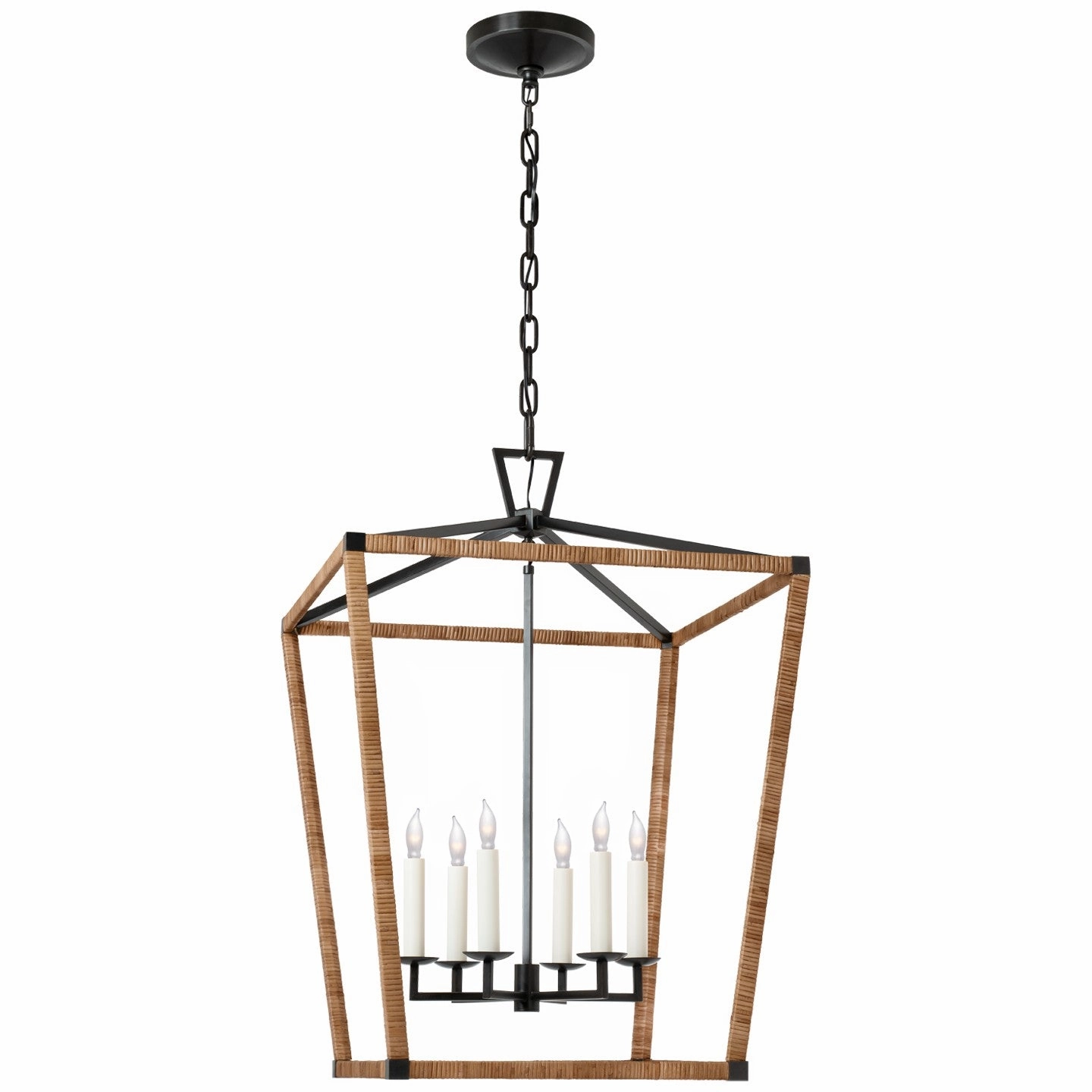 Darlana Wrapped LED Lantern Aged Iron and Natural Rattan Ceiling Lights Lighting outlet store