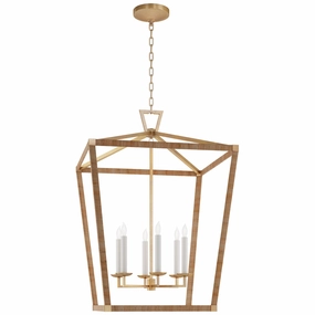 Darlana Wrapped LED Lantern Antique-Burnished Brass and Natural Rattan Ceiling Lights Lighting outlet store