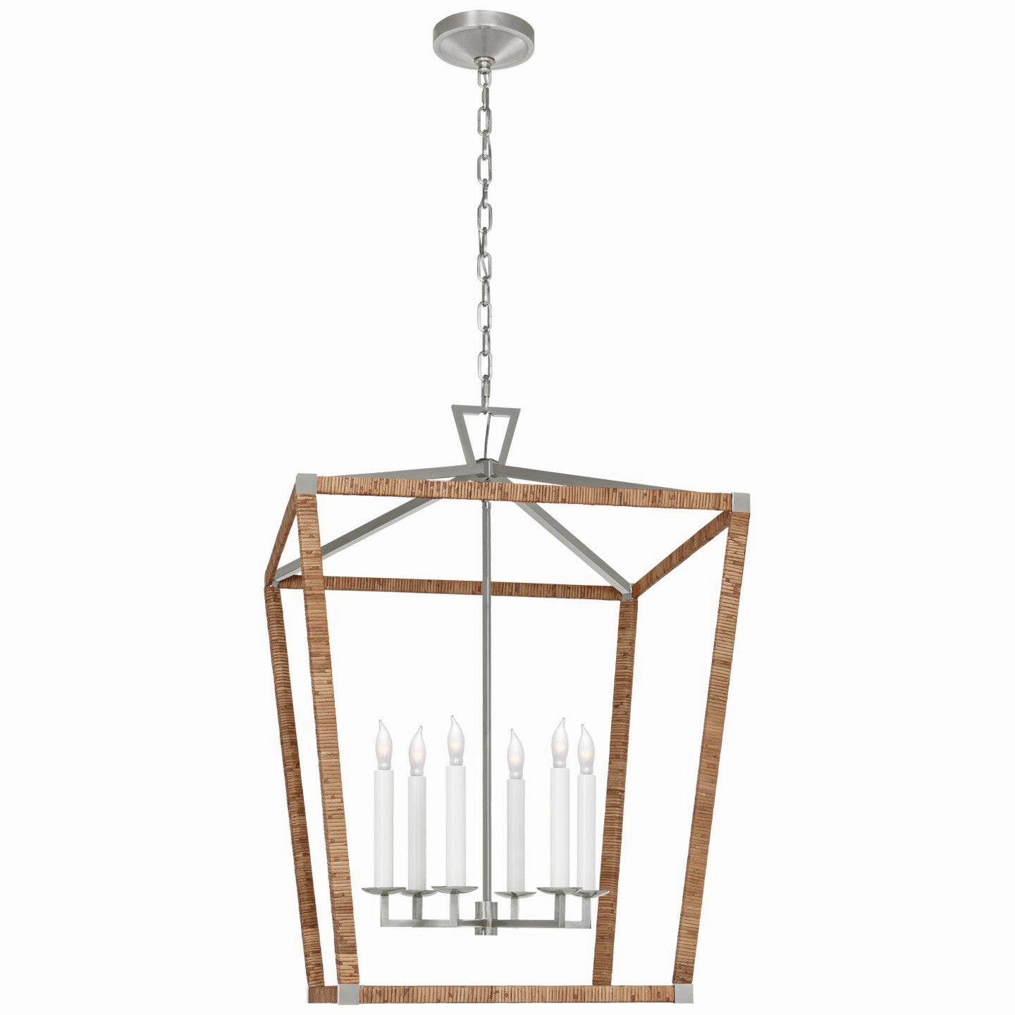 Darlana Wrapped LED Lantern Polished Nickel and Natural Rattan Ceiling Lights Lighting cheap deals