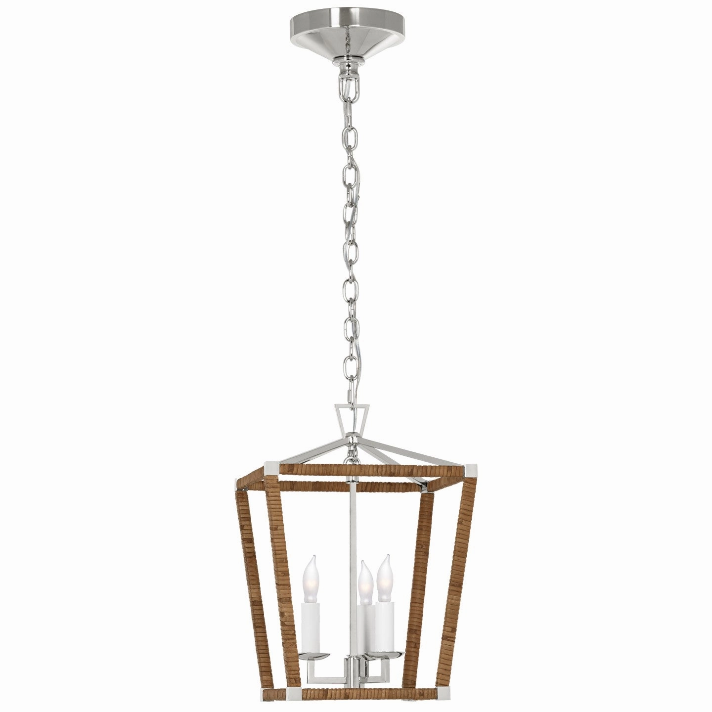 Darlana Wrapped LED Lantern Polished Nickel and Natural Rattan Ceiling Lights Lighting cheap deals
