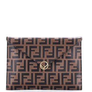 F is Fendi Envelope Flat Pouch Zucca Embossed Leather Large