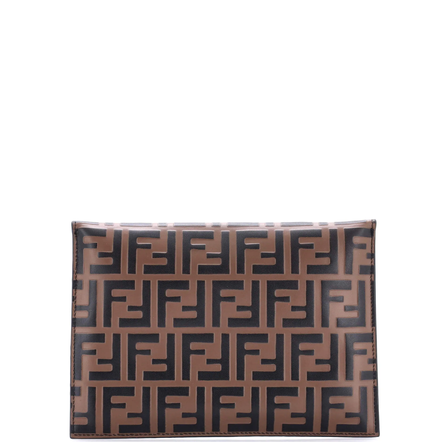 F is Fendi Envelope Flat Pouch Zucca Embossed Leather Large