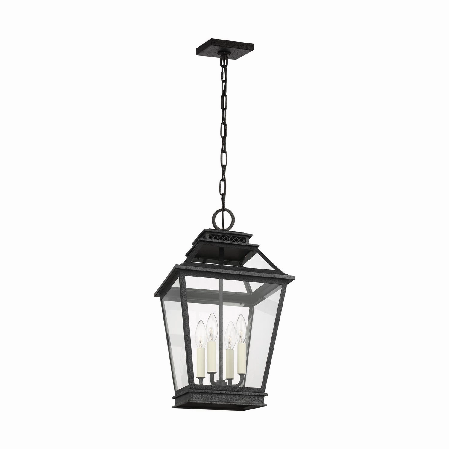 Falmouth Four Light Hanging Lantern Dark Weathered Zinc Modern Outdoor Hanging Lights