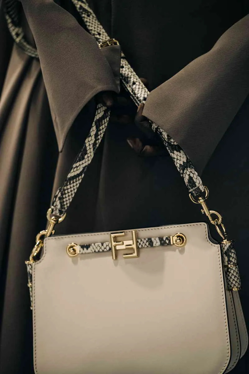 Fendi Touch Ivory and Python Print Leather Shoulder Bag 8BT349