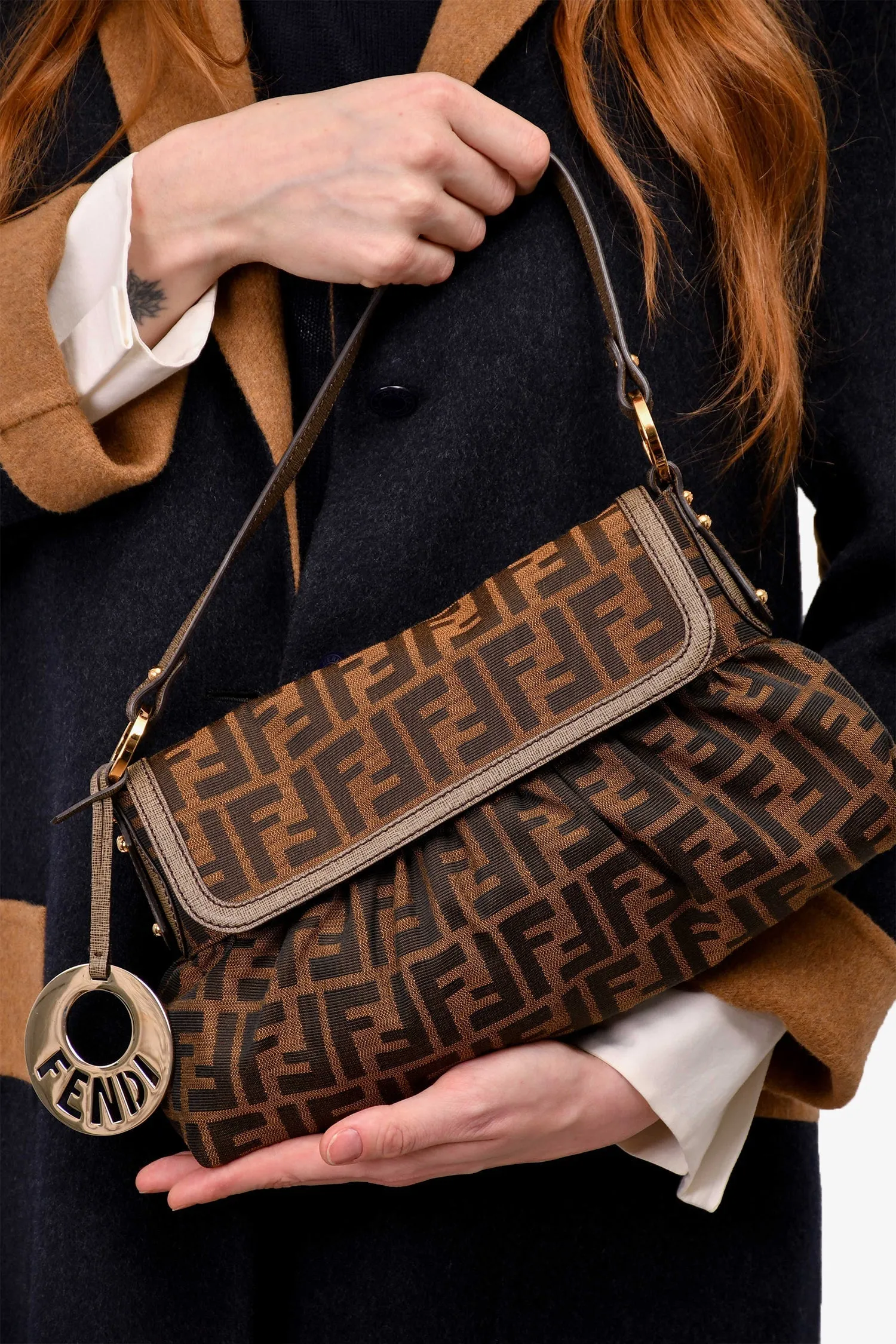Fendi Vintage Brown Zucca Print Shoulder Bag
