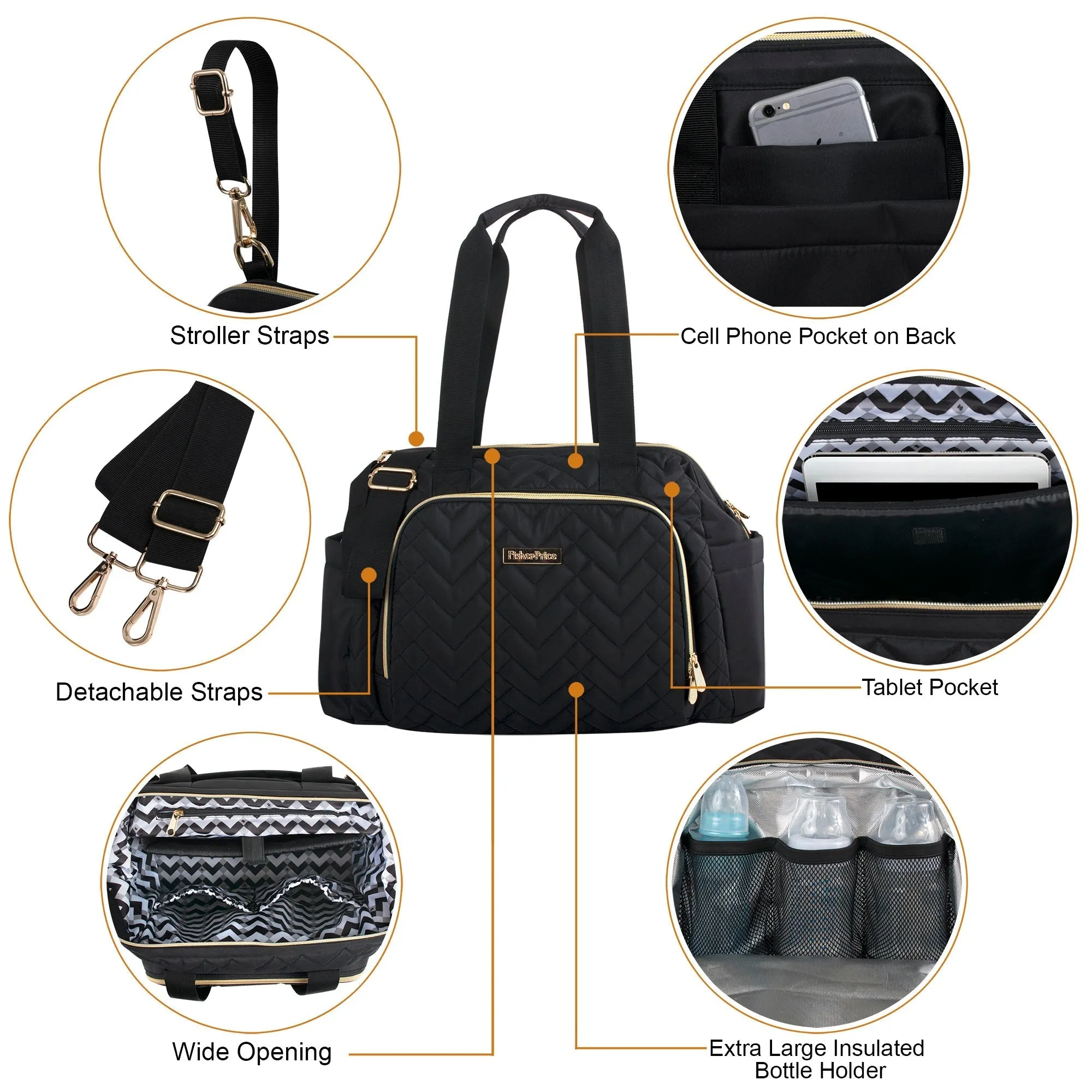 Fisher Price Quilted Signature Black Diaper Bag Tote