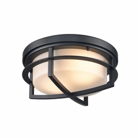 Five Points Outdoor Two Light Outdoor Flush Mount Black w/Half Opal Glass Outdoor Ceiling Mount Lighting special offer