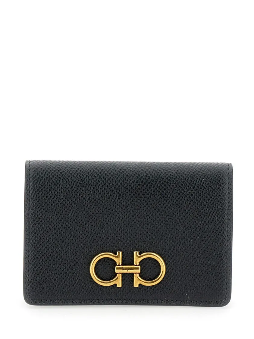 Gancini' Black Wallet With Button Closure