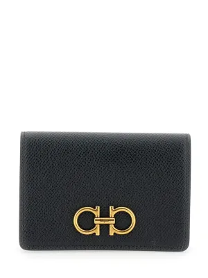 Gancini' Black Wallet With Button Closure