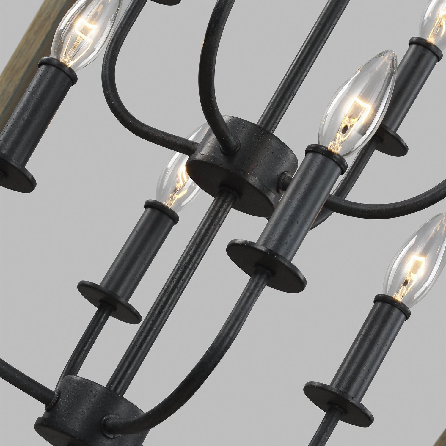 Gannet Eight Light Chandelier Weathered Oak Wood / Antique Forged Iron Ceiling Light Fixtures on sale