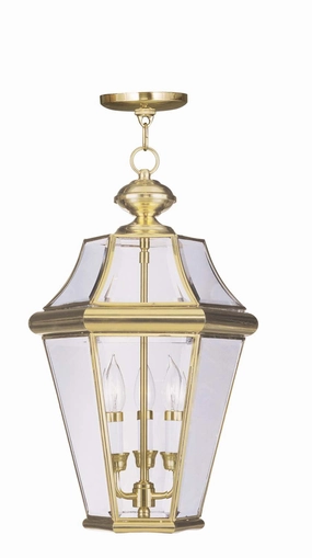 Georgetown Three Light Outdoor Pendant Polished Brass Outdoor Hanging Lights Lighting value pack