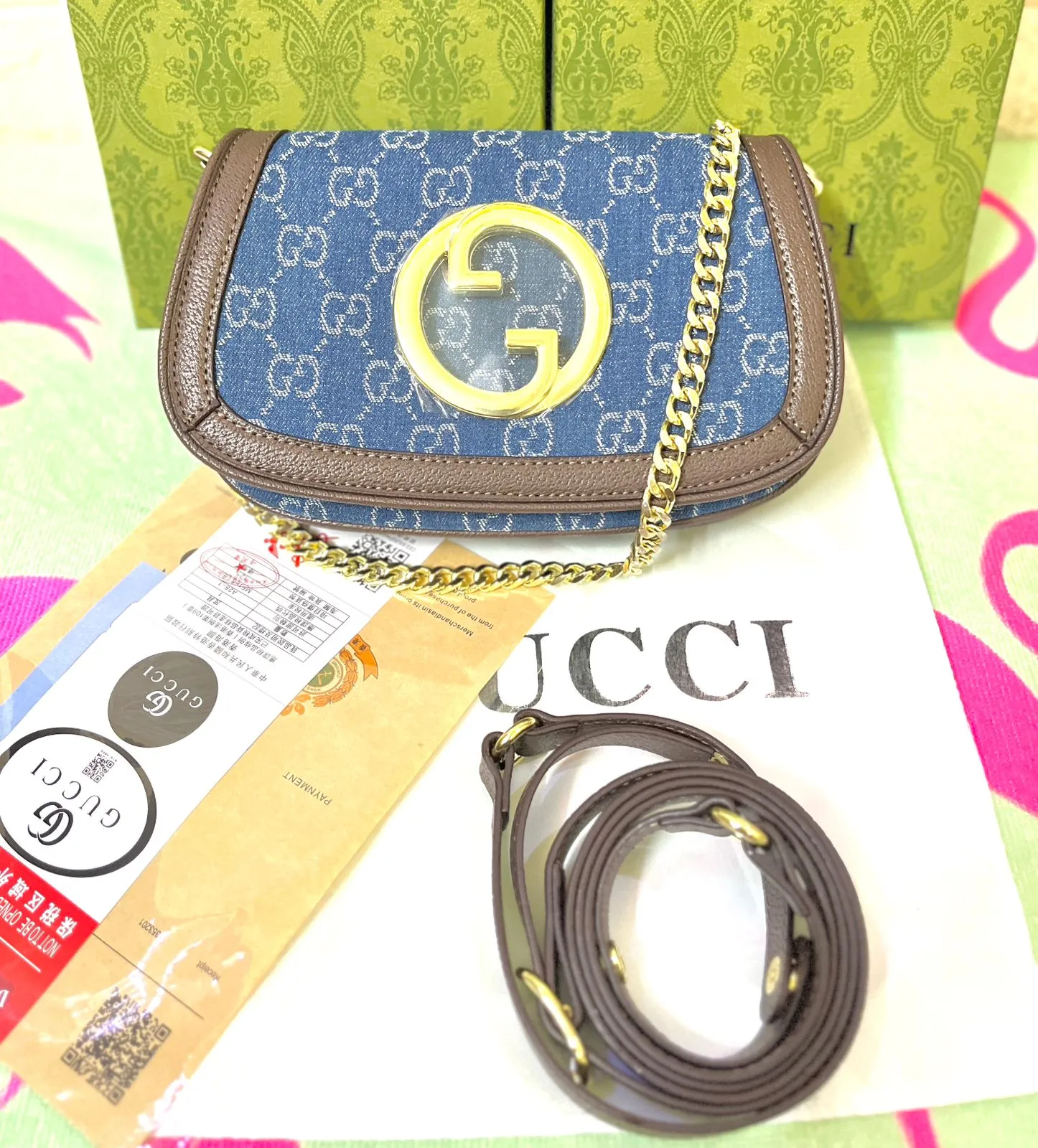 GUCCI Blondie Small Shoulder Bag ?C Iconic Style with Gold-Toned Hardware (Blue)