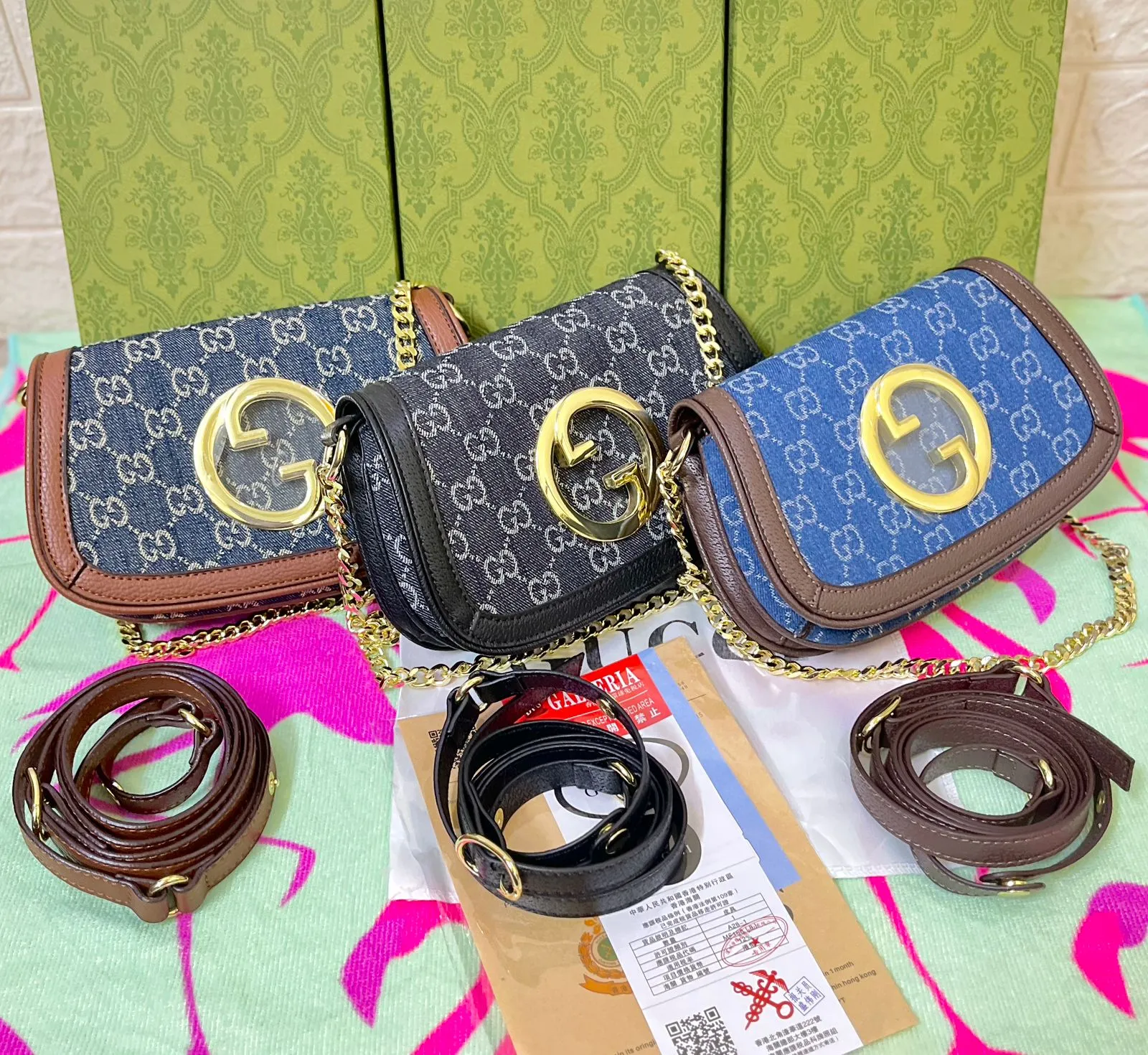 GUCCI Blondie Small Shoulder Bag ?C Iconic Style with Gold-Toned Hardware (Blue)