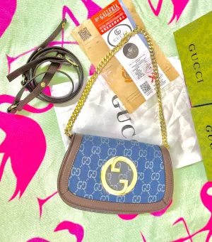 GUCCI Blondie Small Shoulder Bag ?C Iconic Style with Gold-Toned Hardware (Blue)